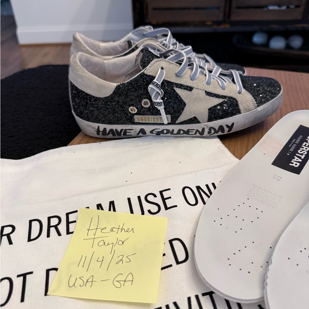 💯 Authentic Golden Goose Glitter Black and Cream Sneakers